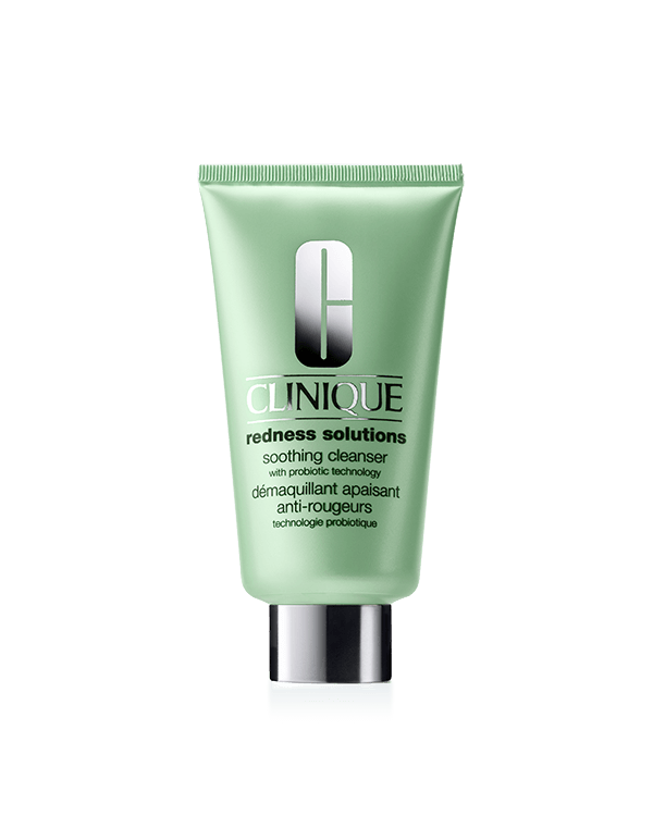 Redness Solutions Soothing Cleanser With Probiotic Technology, Non-drying cream cleanser melts away makeup and impurities.